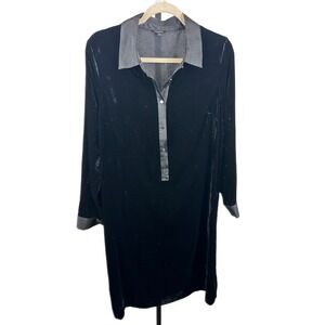 Talbots Women's Black Velvet Tunic Dress Long Sleeve Satin Collar Crystals Large